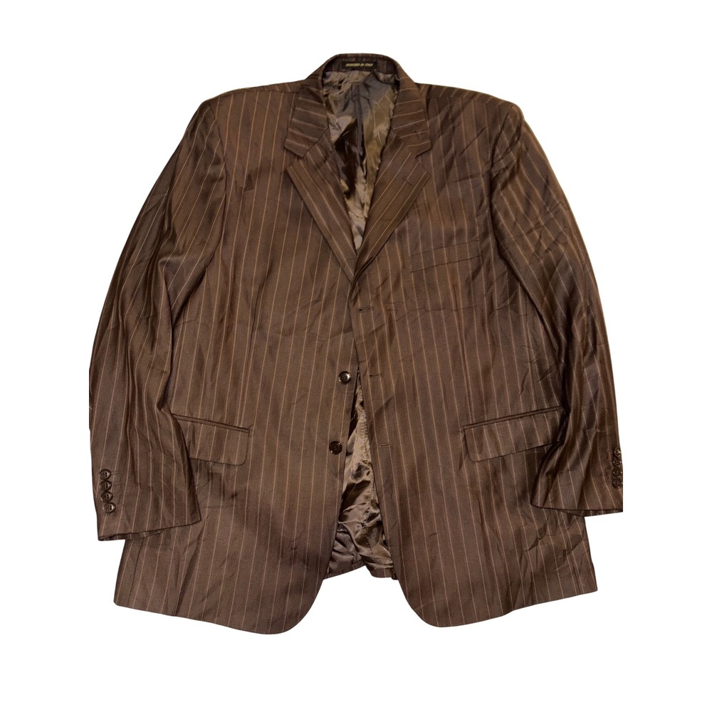 Portofito Mens 46R Brown Pinstripe 3 Button Blazer Super 160s Sport Coat S022